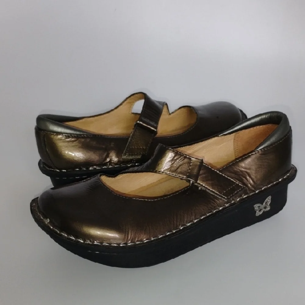 Alegria By PG Lite Metallic Mary Jane Shoes Moccasin Stitching Slip-On 37 - Picture 3 of 11